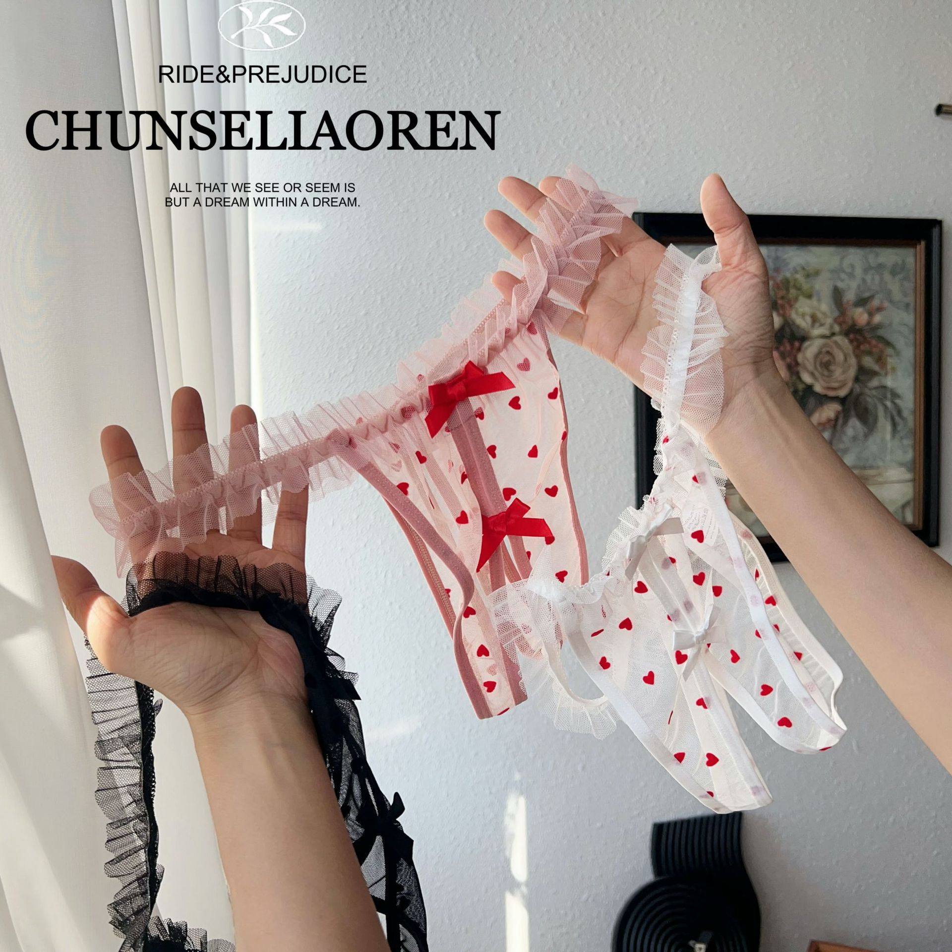 透明开档内裤女蕾丝纯欲风免脱火辣诱惑低腰蝴蝶结丁字裤夫妻情调