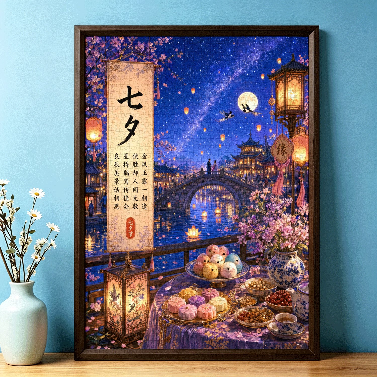 高端1000片蓝卡拼图治愈系