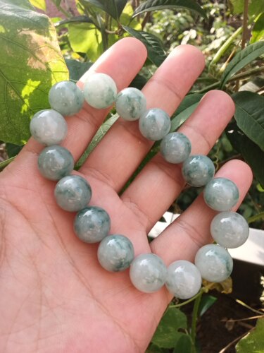 亏本出天然缅甸A货翡翠手串男女冰糯种飘蓝花手链玉石圆珠约13mm