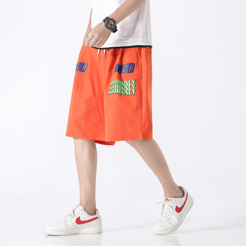 字母印花休閒沙灘短褲男加肥加大碼寬鬆直筒夏季薄款