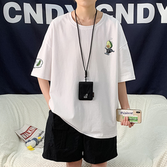 Cartoon avocado printed cotton round neck short sleeve t-shirt men's large summer