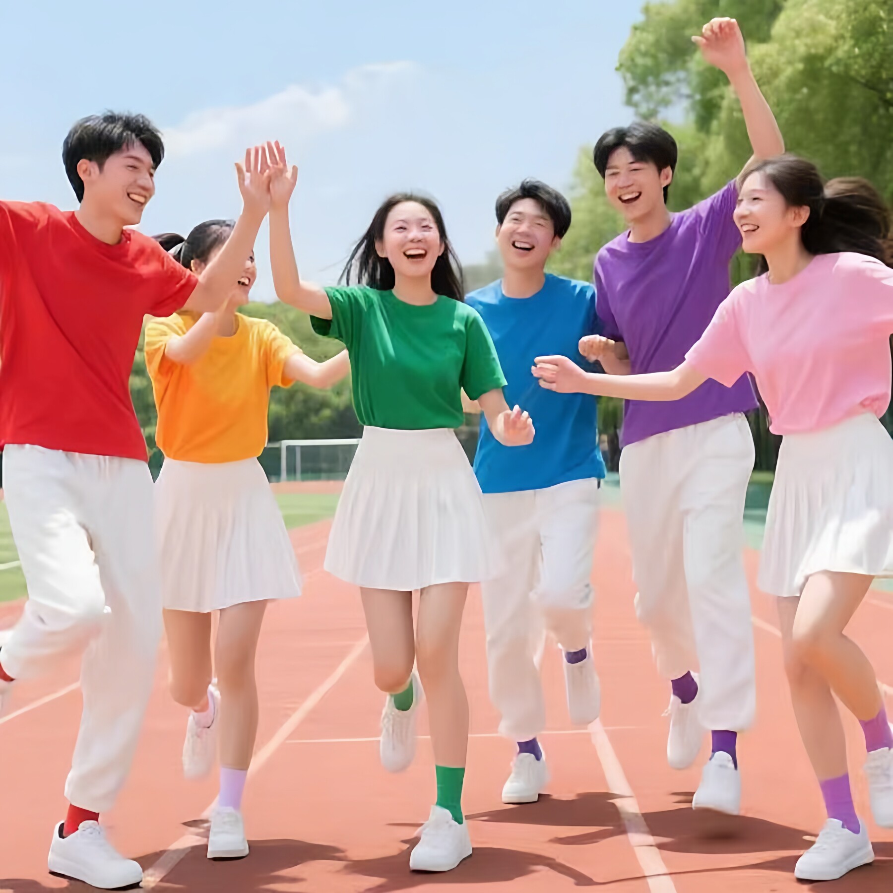 多巴胺糖果色表演服彩色纯棉T恤青春活力运动会团体舞台演出班服