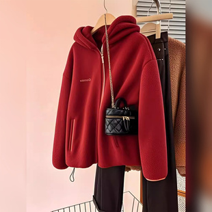 外套300斤 本命年双面摇粒绒卫衣女小香风刺绣开衫 2025爆款 秋冬季