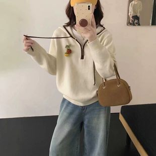 胖mm300斤大码 外穿 半拉链连帽红色毛衣女秋冬宽松慵懒针织打底衫