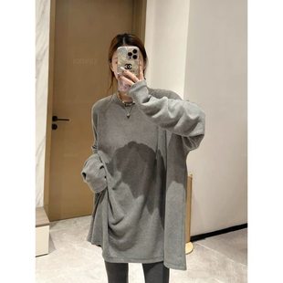 女秋冬新款 打底衫 百搭显瘦遮臀上衣 300斤慵懒风宽松休闲长袖 大码