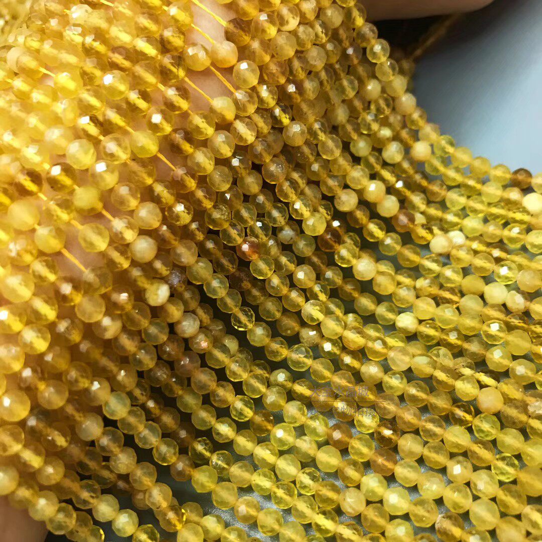 天然水晶 2mm 3mm 黄澳宝切面刻面散珠 欧泊切角半成品 澳宝黄珠