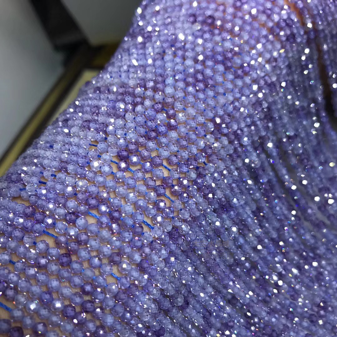 紫色锆石刻面水晶半成品散珠