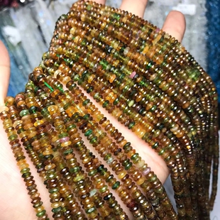 2*4.8MM天然水晶 透体黄绿碧玺盘珠刻面散珠半成品手链项链配件