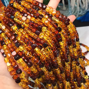 7MM天然渐变色琥珀蜜蜡随型方糖半成品diy散珠配件饰品配珠一条