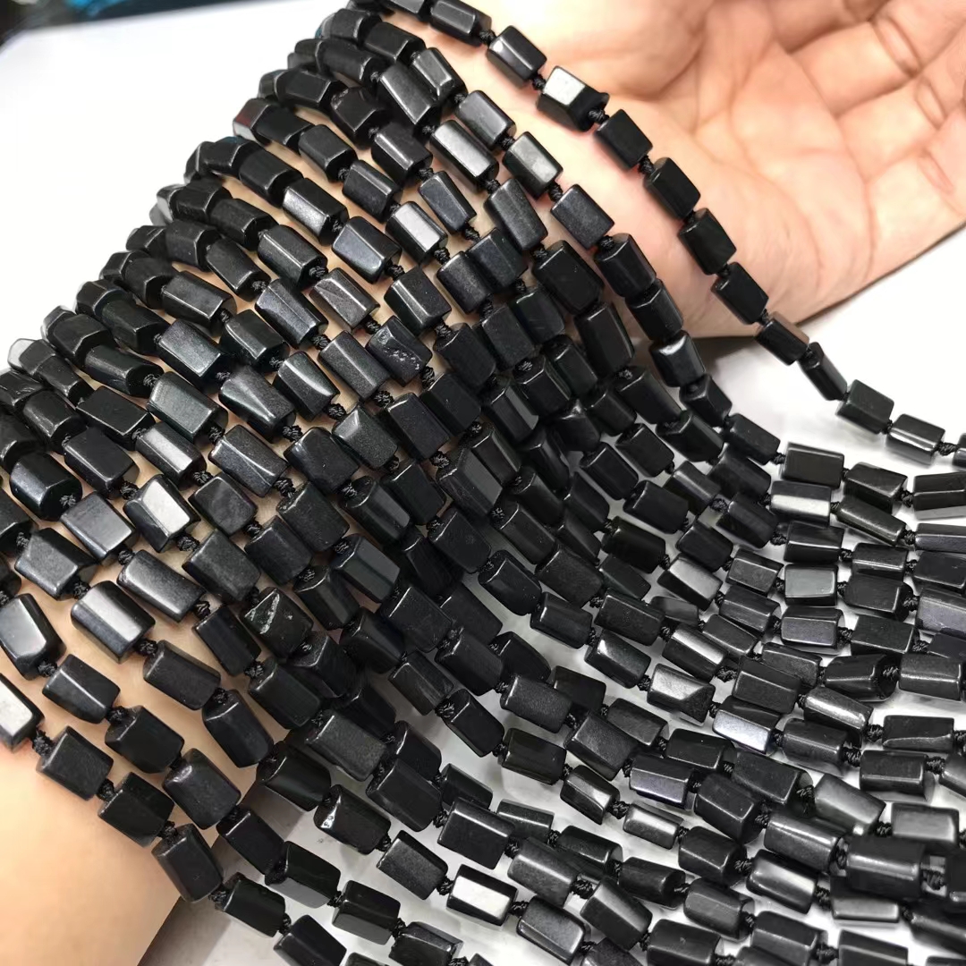 6*8MM天然水晶 次石墨原石柱型散珠半成品手链项链配件配珠