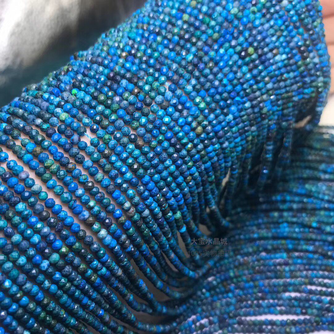 天然水晶 2x3mm 凤凰松石钻石面切角盘珠散珠 切面刻面扁珠半成品