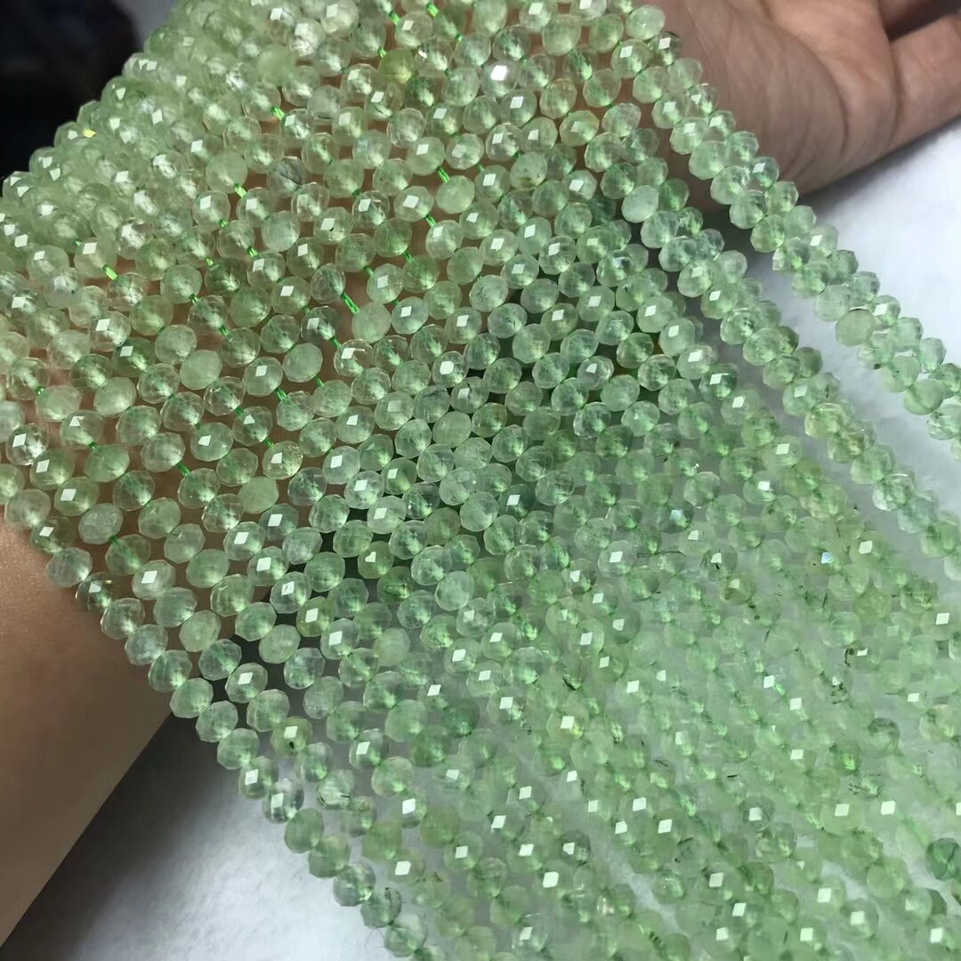 天然水晶 3x5MM 晶体干净葡萄石切面盘珠散珠 刻面扁珠半成品配件图片