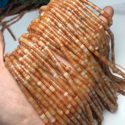 2*4MM 橙东陵玉直切扣片海西片管珠散珠半成品手链项链配件配珠