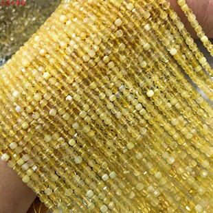 3MM 天然水晶 黄澳宝 方糖钻石面散珠 切角立方体四方块形半成品