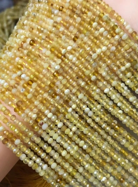 2x3MM 天然水晶黄澳宝 钻石面切角盘珠散珠 切面扁珠半成品