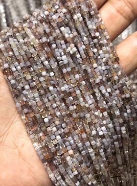 天然水晶 波斯湾玛瑙方糖 立方块钻石面散珠 硬抛切面半成品饰品