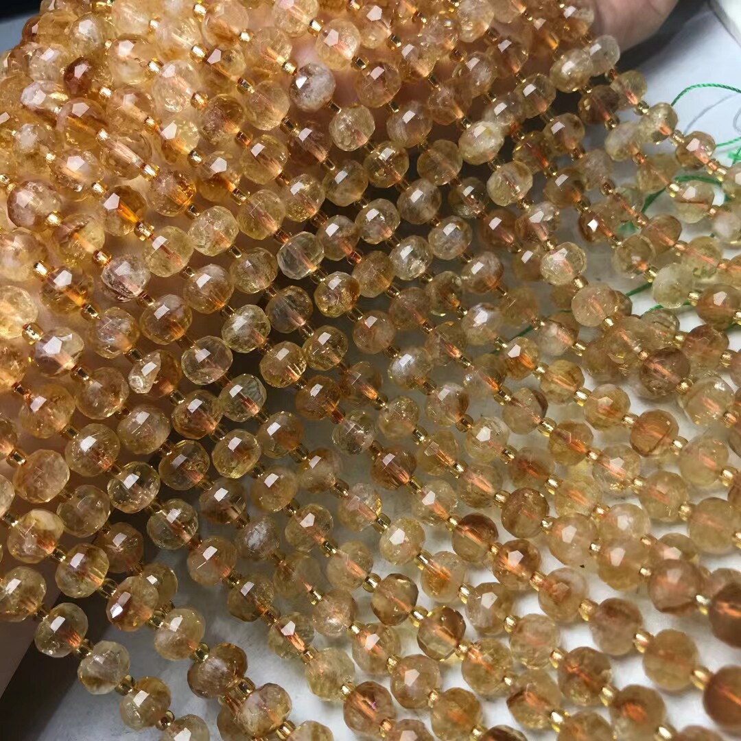 天然水晶 暴力黄水晶钻石切南瓜珠散珠半成品手链项链配件配珠