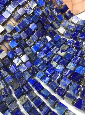 8-9MM天然水晶 阿富汗青金石直切方块散珠半成品手链项链配件配珠
