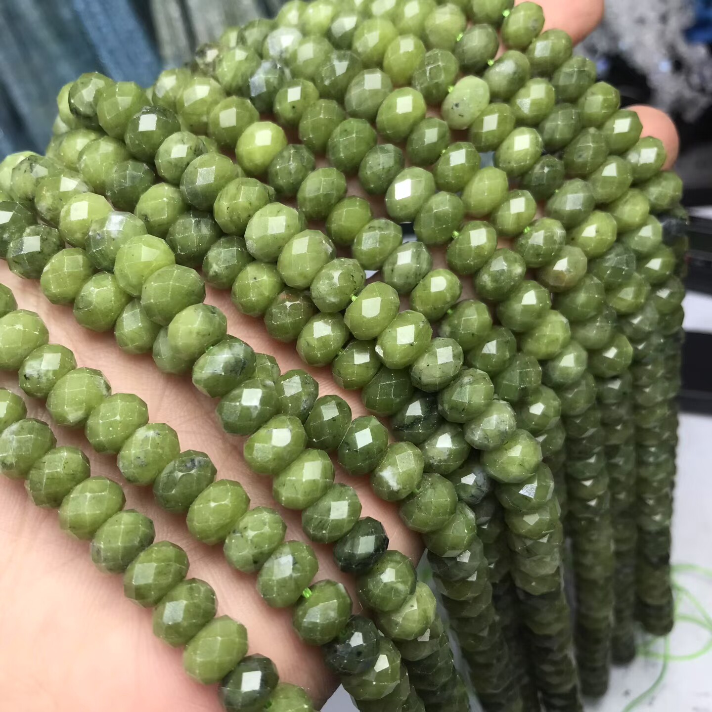 5*8MM 天然水晶 加拿大碧玉切面盘珠扁珠散珠半成品手链项链配件