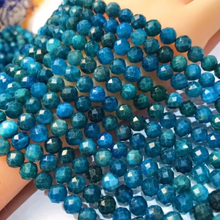 6-7MM 天然水晶 蓝磷灰切面刻面 磷灰石散珠刻面手链材料diy饰品