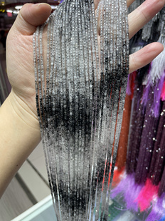 2MM天然水晶 渐变色黑发晶方糖散珠半成品手链项链配件配珠饰品