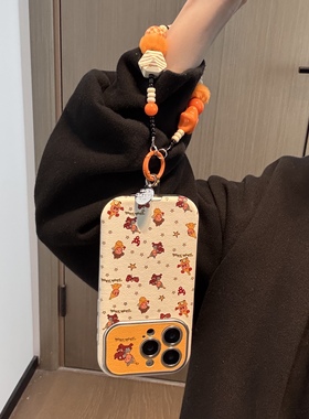 ins气质橙色星星卡通冬季毛绒腕带适用苹果14Promax手机壳16女16pro苹果17promax韩15苹果17