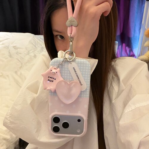 波点爱心支架小猪链适用18romax手机壳16女16pro 17promax韩15女17Pro小众15Pro
