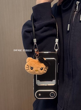 简约黑色卡包猫咪链条卡其卡包可爱马年链条适用苹果14Promax手机壳16女16pro苹果17promax韩15苹果air