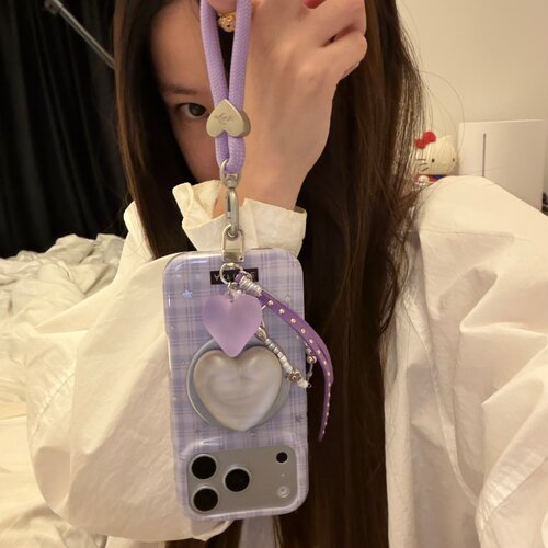 紫色格爱心支架链条适用18romax手机壳16女16pro 17promax韩15女17Pro小众15Pro