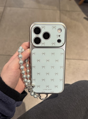 ins日韩baby蓝银闪蝴蝶结可爱土星水晶手环适用苹果14Promax手机壳16女16pro苹果17promax韩15苹果17