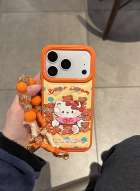 ins韩系可爱橙色凯蒂小熊流苏气质手提适用苹果14Promax手机壳16女16pro苹果17promax韩15苹果17