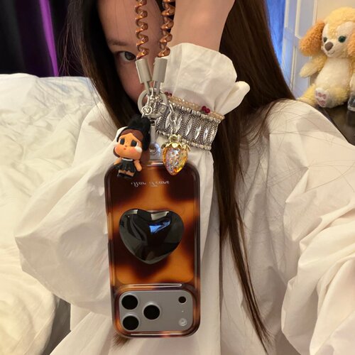 琥珀纹爱心支架链条适用18romax手机壳16女16pro 17promax韩15女17Pro小众15Pro