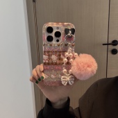 ins冬季 闪粉毛球挂件凯蒂蝴蝶结适用苹果14Promax手机壳16女16pro苹果17promax韩15苹果17