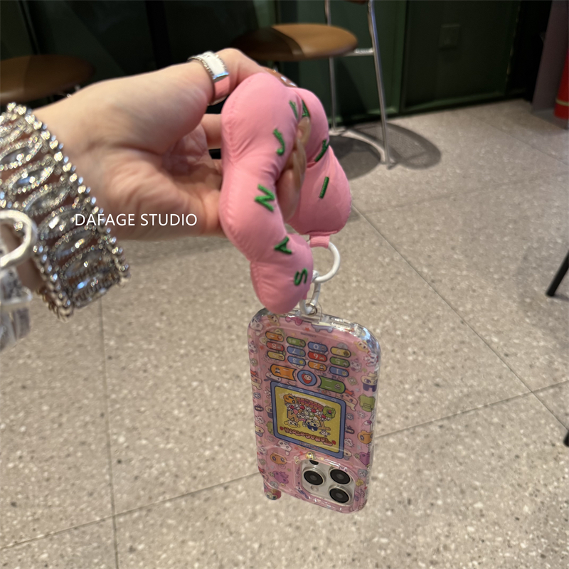 ins卡通bb机粉链条充棉手提适用苹果14Promax手机壳16女13pro苹果15promax韩15