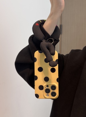 撞色波点可爱充棉链条适用苹果14Promax手机壳16女16pro苹果17promax韩15苹果17