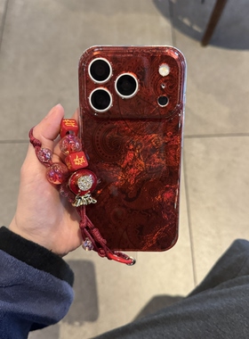 ins新年红色爆闪流光气质招财水晶手提适用苹果14Promax手机壳16女16pro苹果17promax韩15苹果17