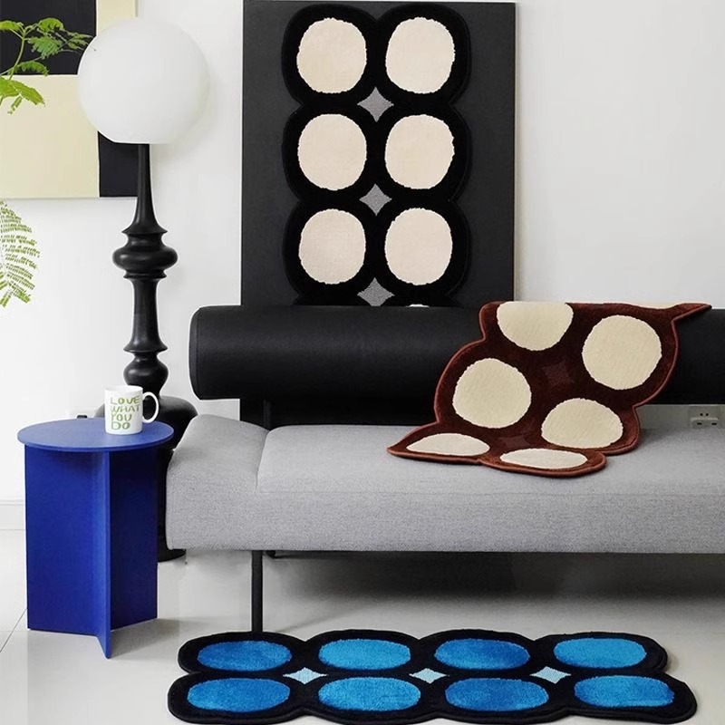 HIRug蓝色圆圈加厚防滑植绒地毯