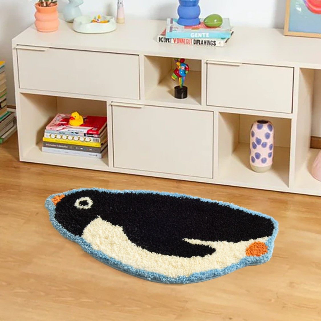 卡通企鹅植绒地毯可爱儿童房加厚床边毯脚垫浴室门口吸水防滑地垫,居家布艺,地毯,淘宝优惠券,粉丝福利购,淘宝优惠卷