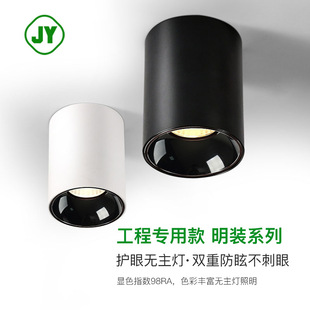 明装射灯cob聚光灯深杯防眩免开孔吸顶式家用无主灯3500k工装筒灯