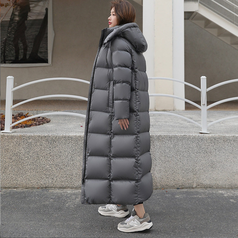 品牌羽绒服女超厚冬季极寒保暖外套鸭绒中长款冬款过膝连帽羽绒衣