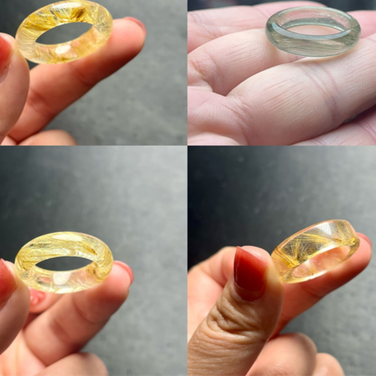 男女未镶嵌水晶素圈指环 天然水晶戒指 天然未镶嵌裸石金发晶指环