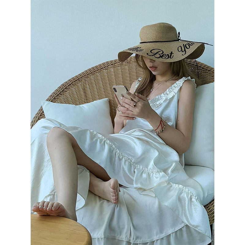 超仙白吊带女睡裙修身性感仿醋酸睡衣/家居服套装