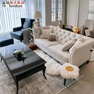 美式轻奢art三人布艺沙发现代简约谢尔顿拉扣客厅双人组合定制