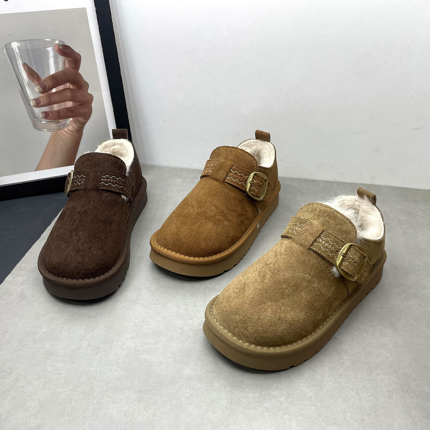 2025冬季新款女鞋圆头深口套脚懒人面包鞋平底防滑舒适休闲女棉鞋,女鞋,棉鞋,淘宝优惠券,粉丝福利购,淘宝优惠卷