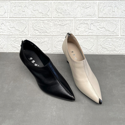 外贸清仓纯色细高跟后拉链女单鞋