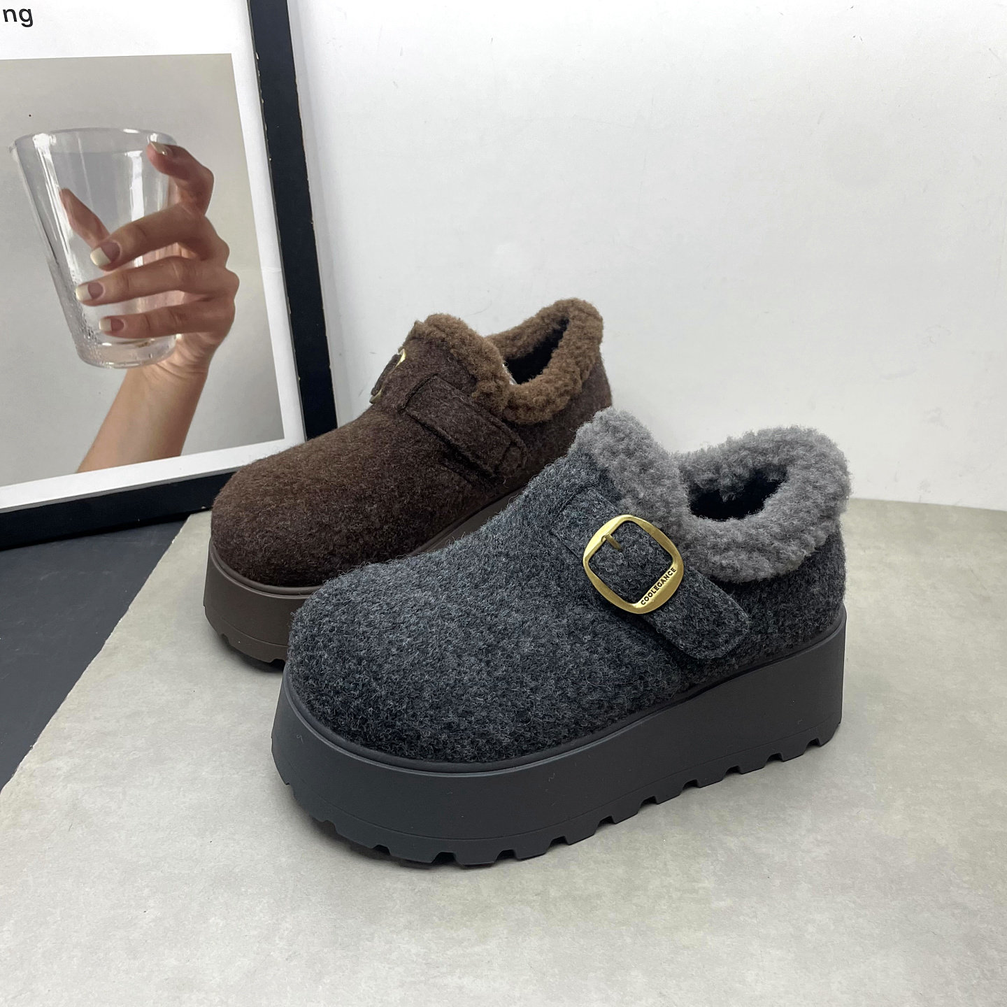 2025冬季新款女鞋圆头深口一脚蹬松糕厚底加绒保暖复古勃肯鞋棉鞋,女鞋,棉鞋,淘宝优惠券,粉丝福利购,淘宝优惠卷