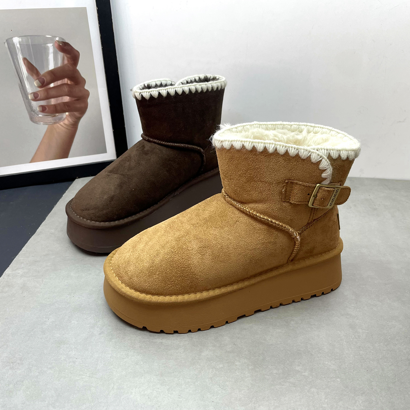 工厂断码处理2025冬季新款松糕厚底加厚韩版雪地靴防滑短筒女棉靴