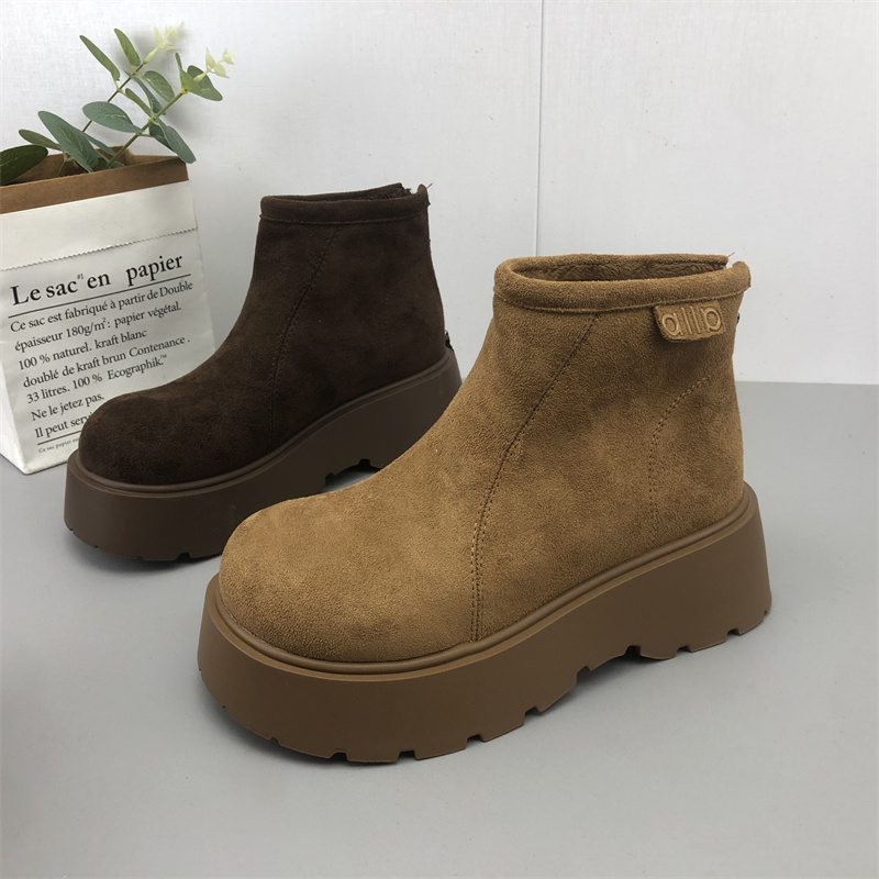 工厂处理女鞋2025秋冬新款圆头松糕厚底英伦风勃肯鞋加绒女棉靴子