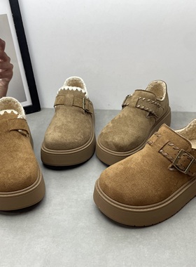 2025秋冬新款女鞋绒面松糕厚底加绒保暖英伦风复古勃肯鞋女士棉鞋