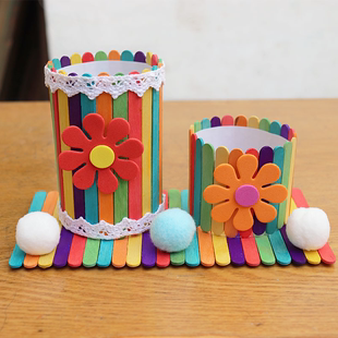 粘贴 幼儿园DIY环创手工制作变废为宝材料包雪糕棒笔筒房子屋拼装